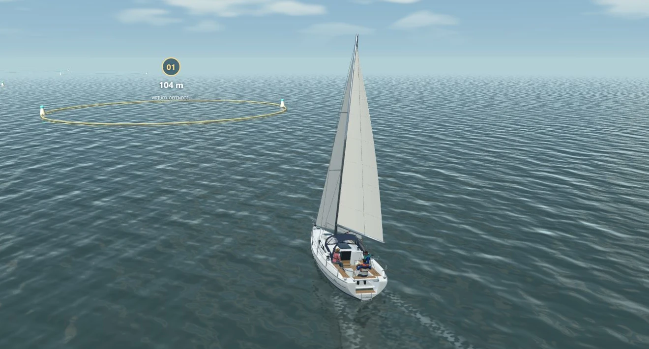 Zeilsimulator met een oefenparcours op het water